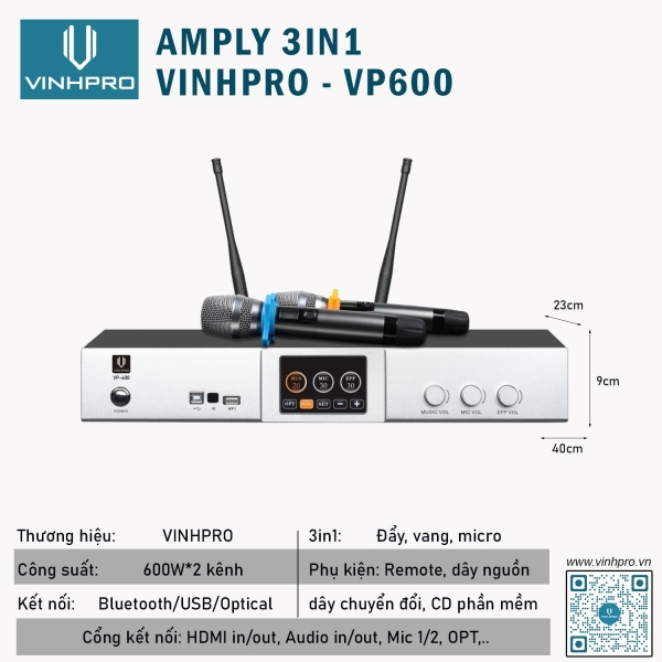 Amply tích hợp 3in1 VINHPRO VP-600