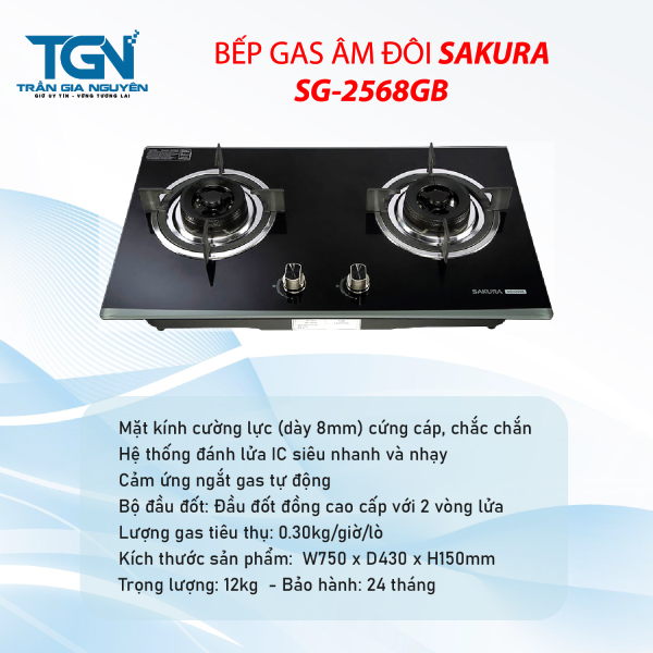 Bếp gas âm đôi SAKURA SG-2568GB