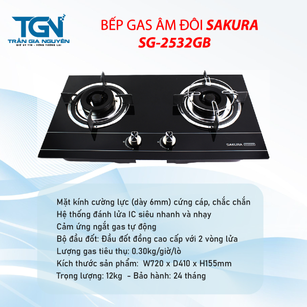 Bếp gas âm đôi SAKURA SG-2532GB