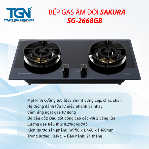 Bếp gas âm đôi SAKURA SG-2668GB