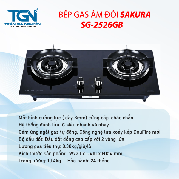 Bếp gas âm đôi SAKURA SG-2526GB