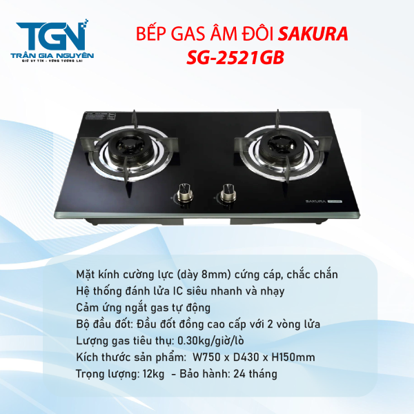 Bếp gas âm đôi SAKURA SG-2521GB