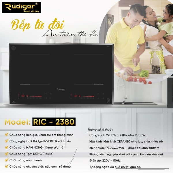 Bếp từ đôi Rudiger RIC-2380