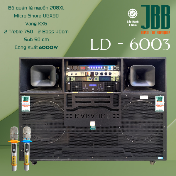 Loa Điện JBB LD6003 Công Suất 6000W - Âm Thanh Sống Động, Kèm Micro SHURE UGX90, Vang KX6