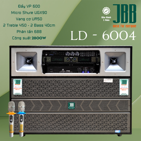 Loa Điện JBB LD6004 Công Suất 2800W - Âm Thanh Sắc Nét, Kèm Micro SHURE UGX90, Vang Cơ UR50