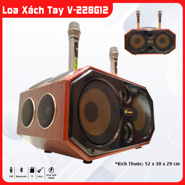 Loa Xách Tay V-228G12 Công Suất 400W - Chất Âm Tuyệt Vời, Kết Nối Bluetooth 5.0, Kèm Micro UHF Q162