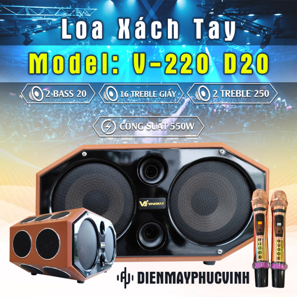 Loa Karaoke Xách Tay 12 đường tiếng V-220 D20 công suất khủng 550w [BH 12 tháng]