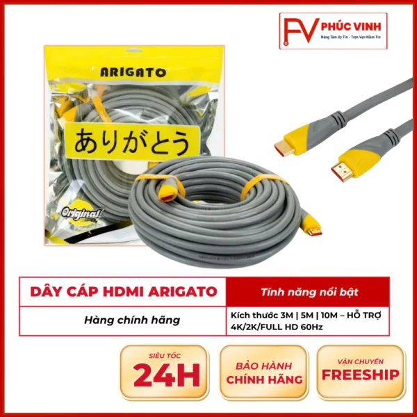 Dây Cáp HDMI Arigato Chính Hãng 3m 5m 10m – Hỗ Trợ 4K 2K Full HD