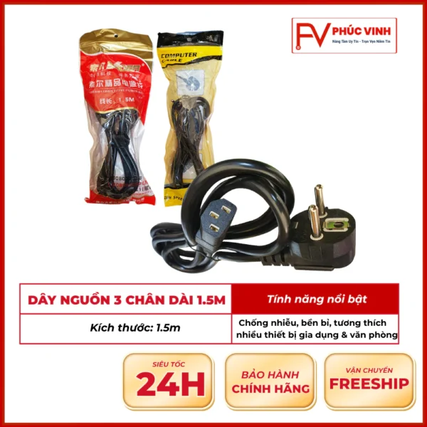 Dây Nguồn 3 Chân Dài 1.5m Loại Tốt