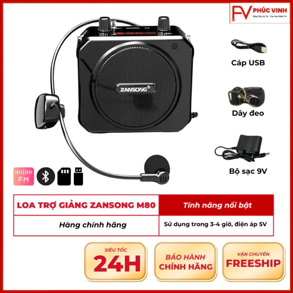 Loa trợ giảng Zansong M80 Kèm Mic Không Dây - Chống Hú Tốt