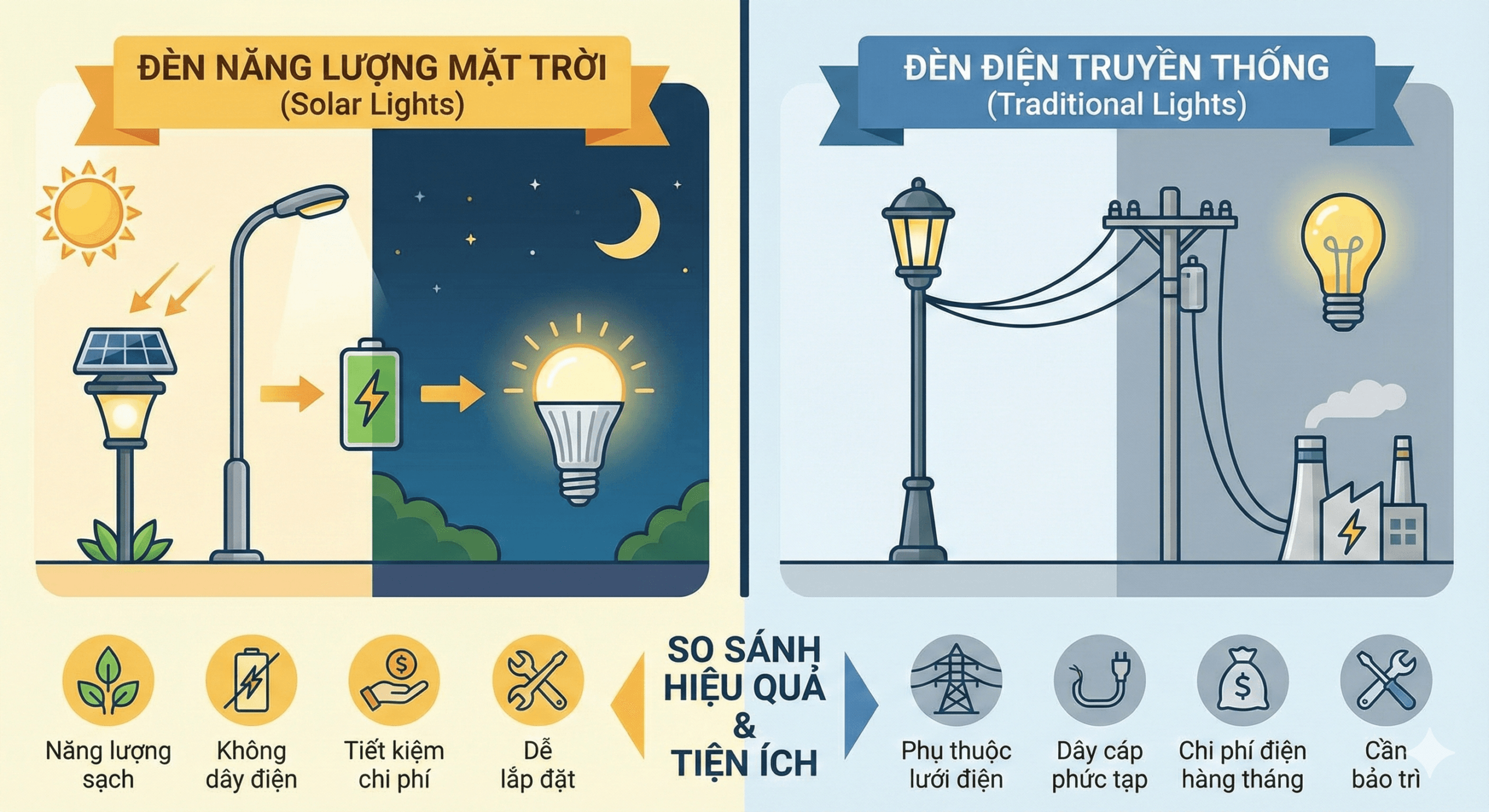 So sánh đèn năng lượng mặt trời 